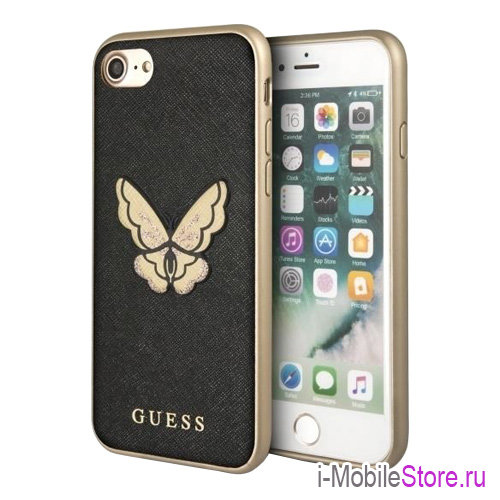 Чехол Guess Patch Butterfly Saffiano Hard для iPhone 7/8/SE 2020, черный