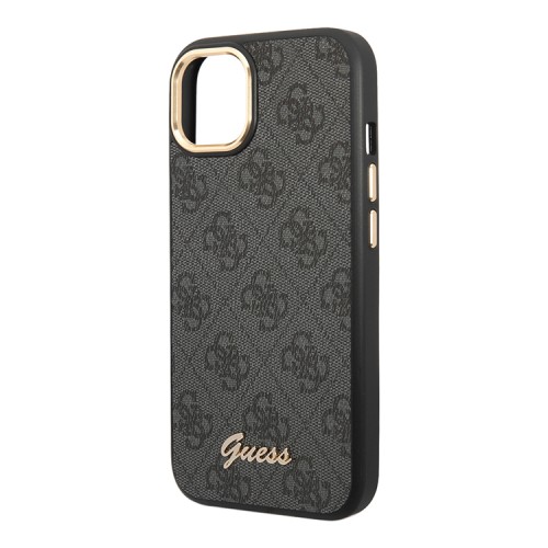 Чехол Guess PU 4G Script metal logo Hard для iPhone 14 Plus, черный