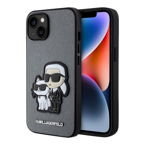 Чехол Lagerfeld PU Saffiano NFT Karl & Choupette Hard для iPhone 14, серебристый