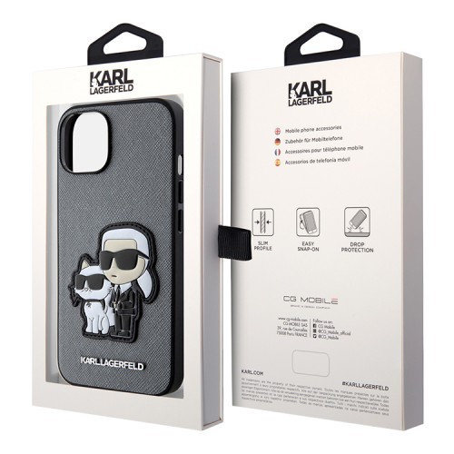 Чехол Lagerfeld PU Saffiano NFT Karl & Choupette Hard для iPhone 14, серебристый
