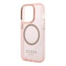 Чехол Guess Metal outline Hard Translucent для iPhone 14 Pro Max, розовый/золотой (MagSafe)