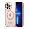 Чехол Guess Metal outline Hard Translucent для iPhone 14 Pro Max, розовый/золотой (MagSafe)