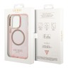 Чехол Guess Metal outline Hard Translucent для iPhone 14 Pro Max, розовый/золотой (MagSafe)