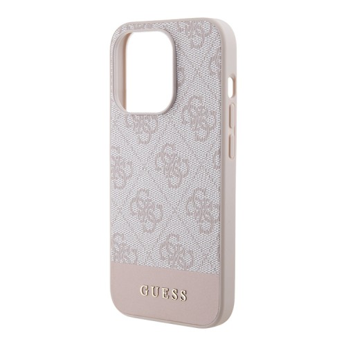 Guess для iPhone 15 Pro чехол PU 4G Bottom stripe Metal logo Hard Pink