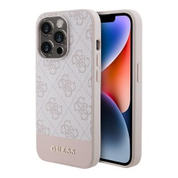 Guess для iPhone 15 Pro чехол PU 4G Bottom stripe Metal logo Hard Pink