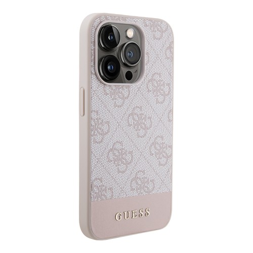 Guess для iPhone 15 Pro чехол PU 4G Bottom stripe Metal logo Hard Pink