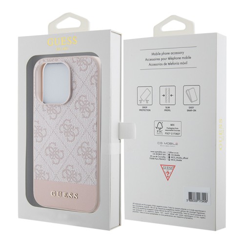 Guess для iPhone 15 Pro чехол PU 4G Bottom stripe Metal logo Hard Pink