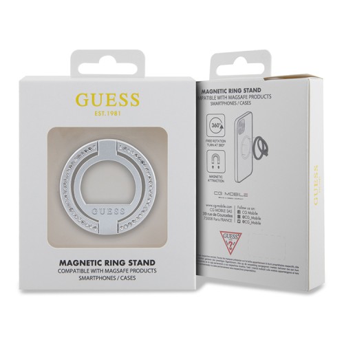 Guess кольцо-держатель MagSafe Metal Ring stand Diamond Rhinestones Silver