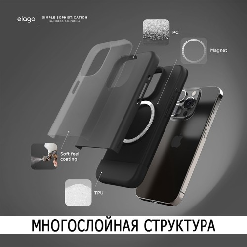Elago для iPhone 15 Pro чехол GLIDE (tpu+pc) Dark Grey/Black (MagSafe)