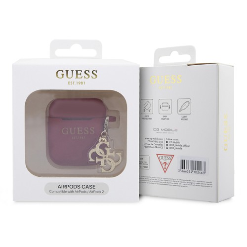 Guess для Airpods 1/2 чехол Liquid silicone with 4G Diamond charm Magenta