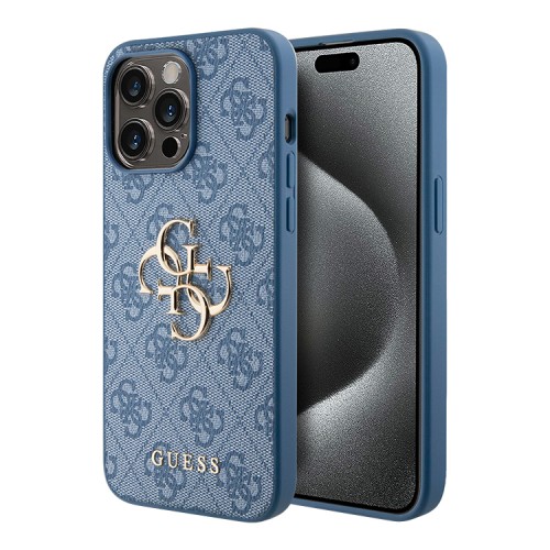 Guess для iPhone 15 Pro чехол PU 4G Big metal logo Hard Blue