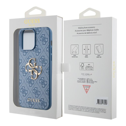 Guess для iPhone 15 Pro чехол PU 4G Big metal logo Hard Blue