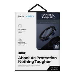 Uniq стекло сапфировое для iPhone 15 Pro Max, OPTIX Camera Sapphire Lens Stainless steel Dark Blue