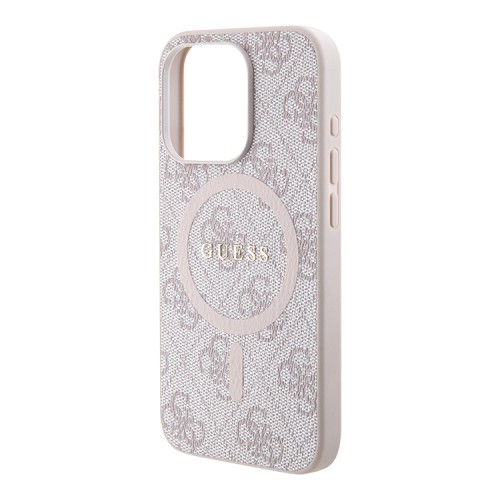 Guess для iPhone 14 Pro Max чехол PU 4G Colored ring Metal logo Hard Pink (MagSafe)