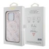 Guess для iPhone 14 Pro Max чехол PU 4G Colored ring Metal logo Hard Pink (MagSafe)