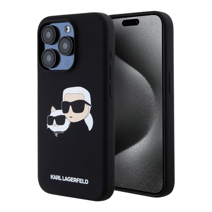 Karl Lagerfeld для iPhone 15 Pro чехол Liquid Silicone NFT Karl & Choupette Head Hard Black (MagSafe)