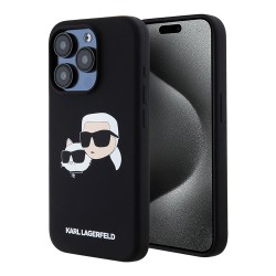 Karl Lagerfeld для iPhone 15 Pro чехол Liquid Silicone NFT Karl & Choupette Head Hard Black (MagSafe)