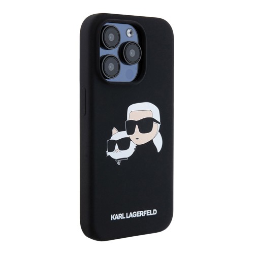 Karl Lagerfeld для iPhone 15 Pro чехол Liquid Silicone NFT Karl & Choupette Head Hard Black (MagSafe)