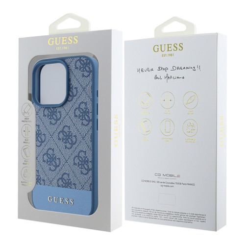 Guess для iPhone 16 Pro Max чехол PU 4G Bottom stripe Metal logo Hard Blue