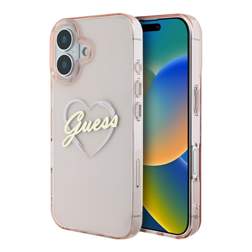 Guess для iPhone 16 чехол PC/TPU Heart Pink