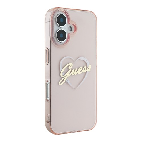 Guess для iPhone 16 чехол PC/TPU Heart Pink