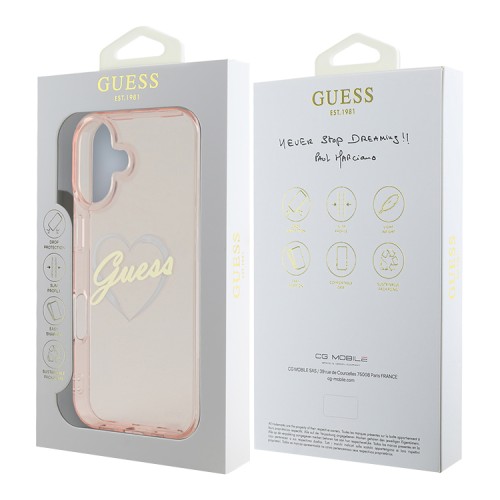 Guess для iPhone 16 чехол PC/TPU Heart Pink