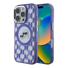 Karl Lagerfeld для iPhone 16 Pro чехол PC/TPU Monogram NFT Karl&amp;Choupette Purple (MagSafe)