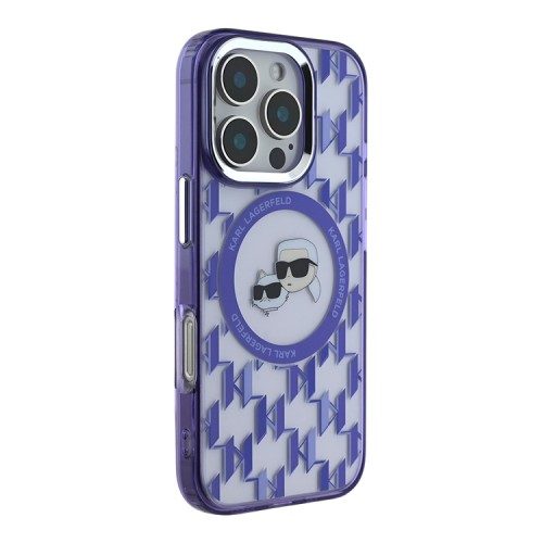 Karl Lagerfeld для iPhone 16 Pro чехол PC/TPU Monogram NFT Karl&Choupette Purple (MagSafe)