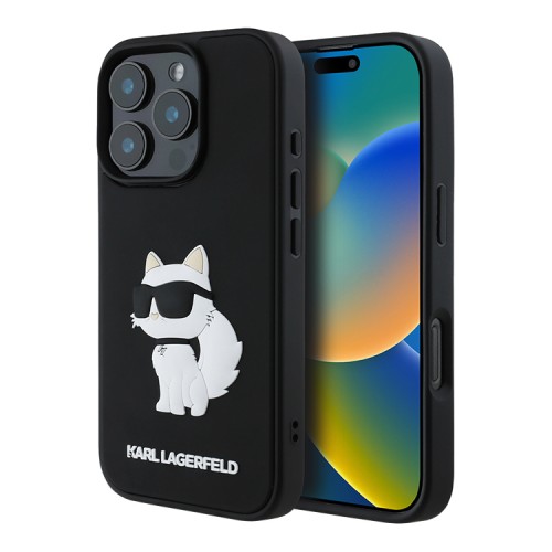 Karl Lagerfeld для iPhone 16 Pro чехол 3D Rubber NFT Choupette Hard Black