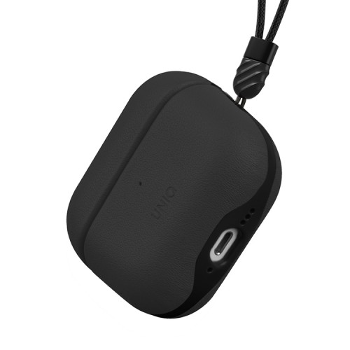 Uniq для Airpods 4 чехол Lyden Leatherette with handstrap Black