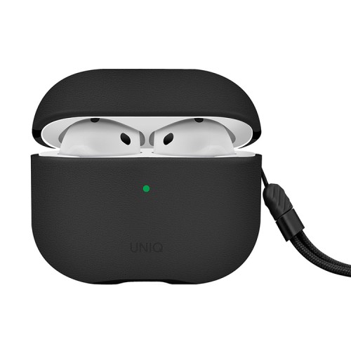 Uniq для Airpods 4 чехол Lyden Leatherette with handstrap Black