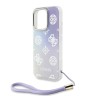 Guess для iPhone 16 Pro чехол PC/TPU Peony glitter + Nylon Hand cord Hard Iridescent Purple