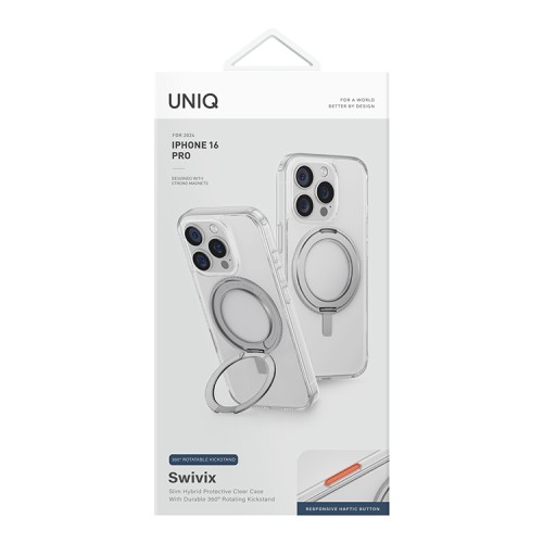 Uniq для iPhone 16 Pro чехол Swivix with 360-Rotating stand Clear (Magsafe)