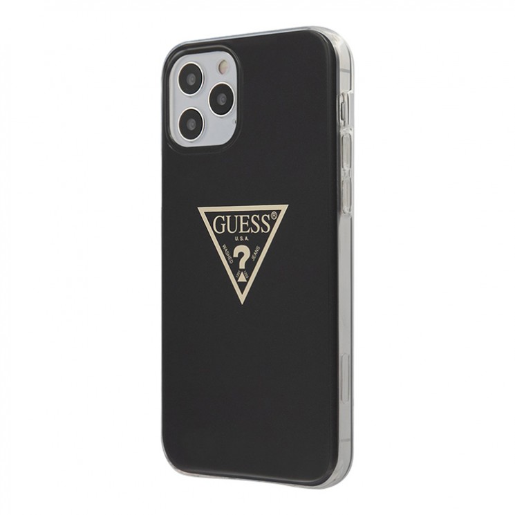 Чехол Guess Metallic effect Triangle logo Hard для iPhone 12 mini, черный