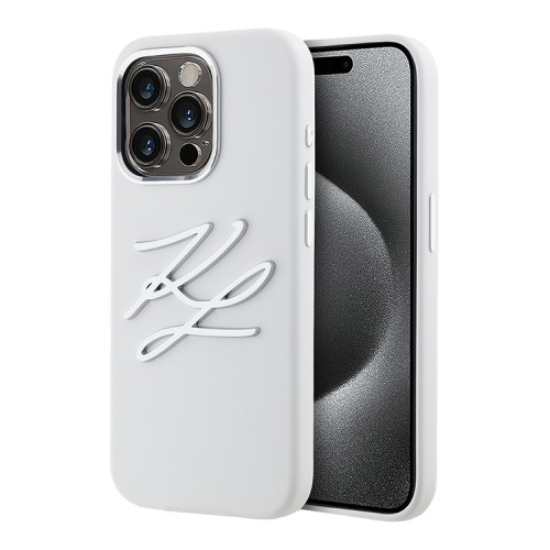 Karl Lagerfeld для iPhone 15 Pro Max чехол Liquid Silicone Metal Logo Initials Hard White
