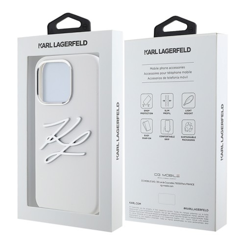 Karl Lagerfeld для iPhone 15 Pro Max чехол Liquid Silicone Metal Logo Initials Hard White