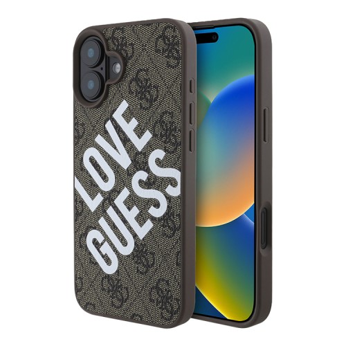 Guess для iPhone 16 чехол PU Love Guess logo Hard Brown (MagSafe)