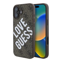 Guess для iPhone 16 чехол PU Love Guess logo Hard Brown (MagSafe)