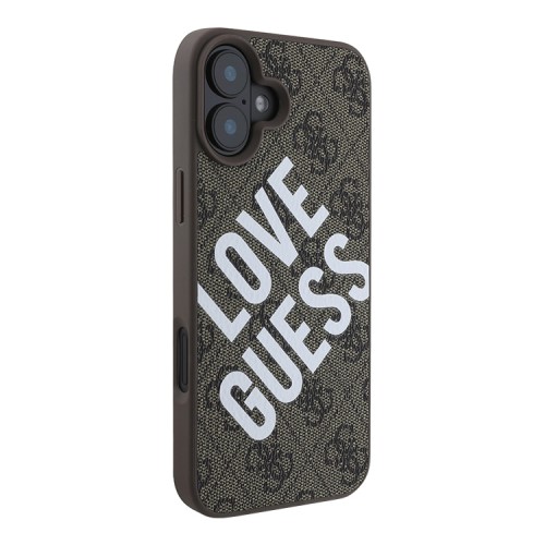 Guess для iPhone 16 чехол PU Love Guess logo Hard Brown (MagSafe)