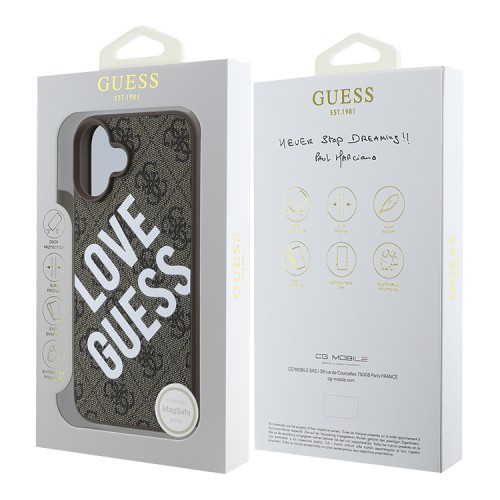 Guess для iPhone 16 чехол PU Love Guess logo Hard Brown (MagSafe)