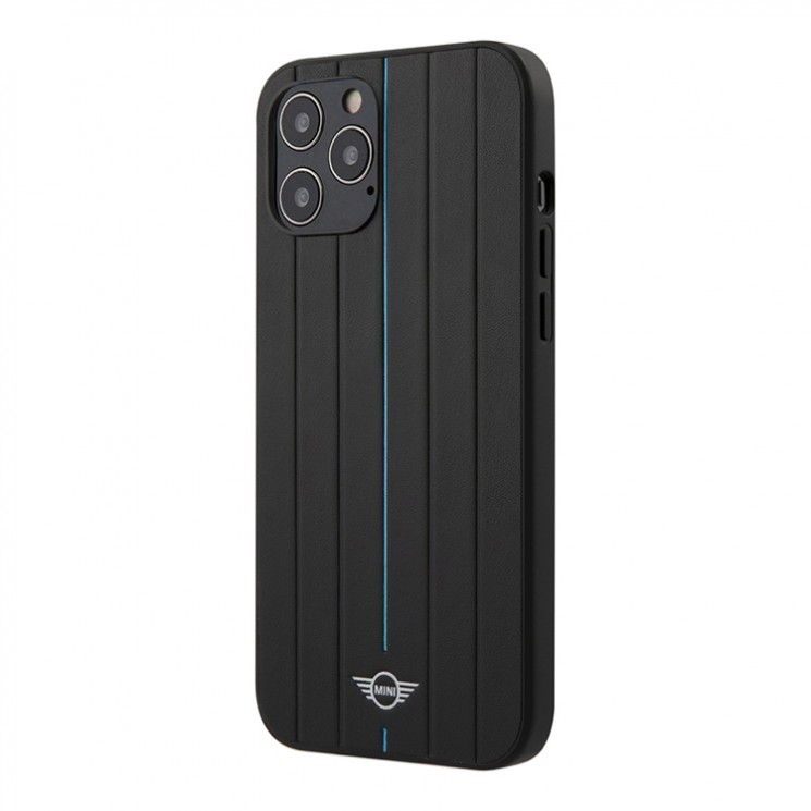Чехол MINI PU Vertical Stamped lines Hard для iPhone 12 | 12 Pro, черный/голубой