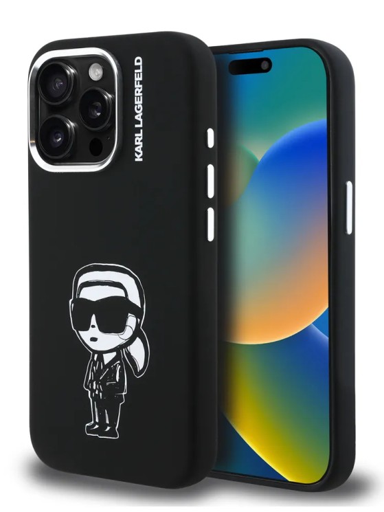 Karl Lagerfeld для iPhone 15 Pro Max чехол Liquid Silicone Sketch Karl Ikonik Black (MagSafe)