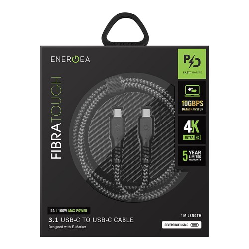 Кабель EnergEA FibraTough Type-C на Type-C 10-Gbps 5A (1 метр), черный