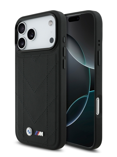 BMW для iPhone 17 Pro Max чехол M-series PU Quilted Metal logo Hard Black (MagSafe)