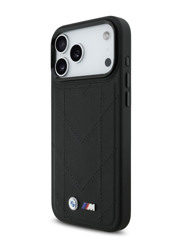BMW для iPhone 17 Pro Max чехол M-series PU Quilted Metal logo Hard Black (MagSafe)