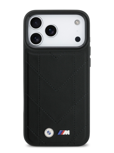 BMW для iPhone 17 Pro Max чехол M-series PU Quilted Metal logo Hard Black (MagSafe)