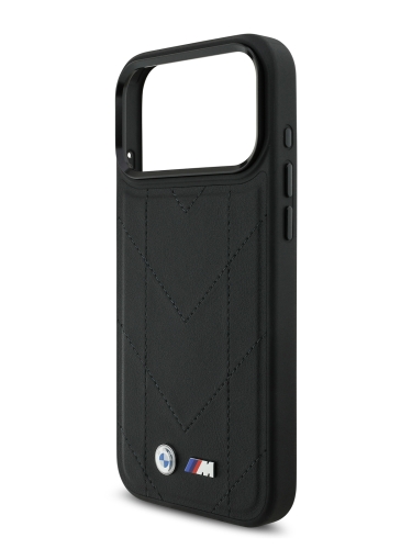 BMW для iPhone 17 Pro Max чехол M-series PU Quilted Metal logo Hard Black (MagSafe)