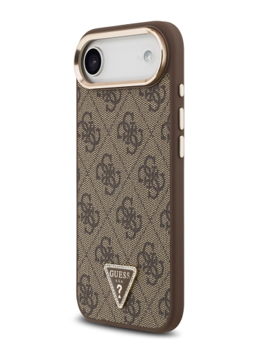 Guess для iPhone Air чехол PU 4G Triangle Diamond metal logo Gold camera Hard Brown (MagSafe)