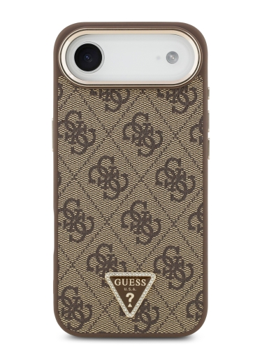 Guess для iPhone Air чехол PU 4G Triangle Diamond metal logo Gold camera Hard Brown (MagSafe)