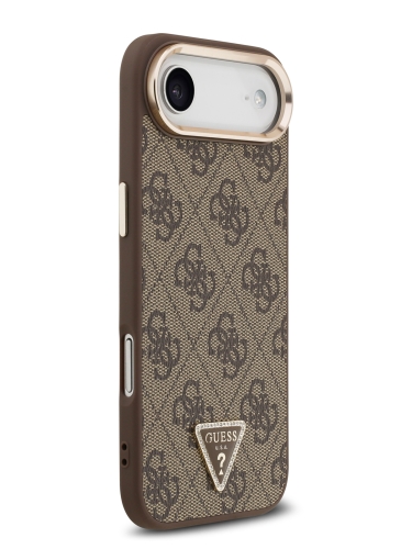 Guess для iPhone Air чехол PU 4G Triangle Diamond metal logo Gold camera Hard Brown (MagSafe)